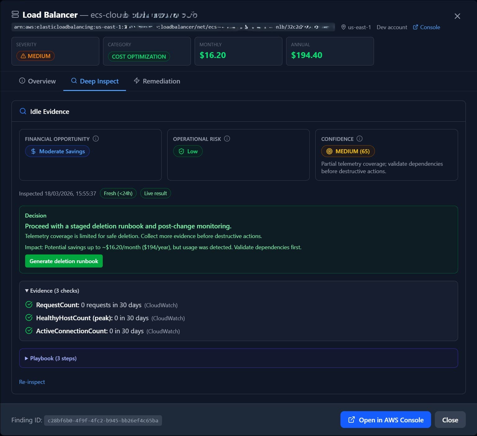 Redacted deep-inspect screenshot from OpsCurb